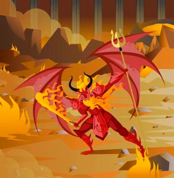 Giant evil demon in magma hellfire Stock Illustration