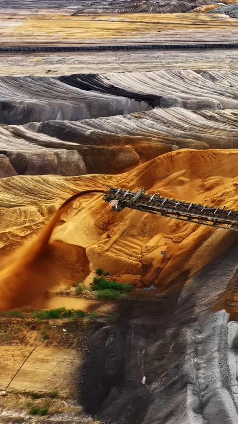 Giant Excavator Loading Lignite in Hambach Mine, Aerial View Stock Footage 345226430