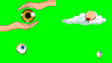 Giant floating human eyeballs and gentle hands holding eyes quite softly 2d Stock Footage 334702834