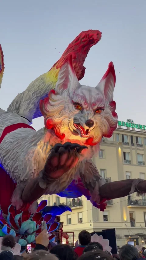Giant Fox Statue Float Over Viareggio, Italy for Carnival, Viareggio, Italy - 03 Stock Footage 265901267
