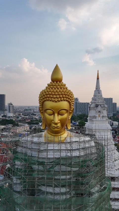 Giant Golden Buddha Statue Under Construction in Bangkok, Thailand Stock Footage 335943390