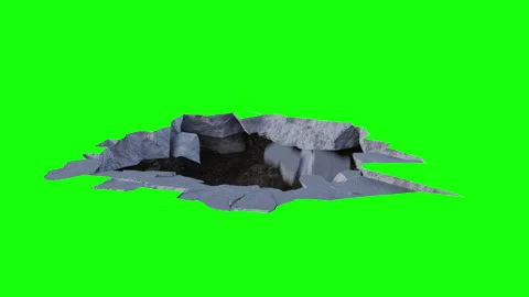 Giant Ground Crack with Deep Hole on Green Screen - 4K VFX Stock Footage 332652870