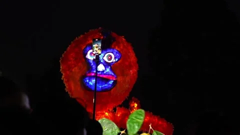 Giant Illuminated Monkey Puppet Parade Smartphone Filming Siem Reap Stock Footage 348480299