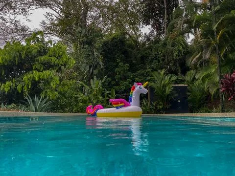 Giant Inflatable Unicorn Pool Float Floatie Ride Stock Photos