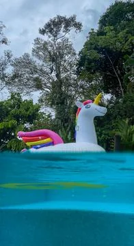 Giant Inflatable Unicorn Pool Float Floatie Ride Stock Photos