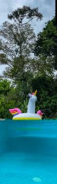 Giant Inflatable Unicorn Pool Float Floatie Ride Stock Photos