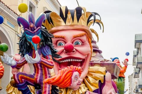 Giant King of Carnival Float in Front of the Procession in Patra City, Greece Stock Photos