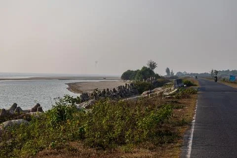 Giant man made wave breakers forming protective shield for Coxs Bazar sandy Stock Photos