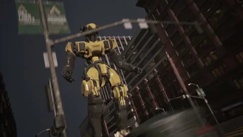 The giant Mech walks while roaming cautiously Stock Footage 287228139