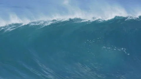 Giant Ocean Wave Breaking in Hawaii. Slow Motion. Surfing Jaws Stock-Footage 59194245