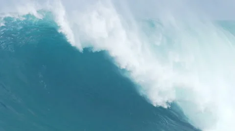 Giant Ocean Wave Breaking in Hawaii. Slow Motion HD. Surfing Jaws Stock Footage 59195642