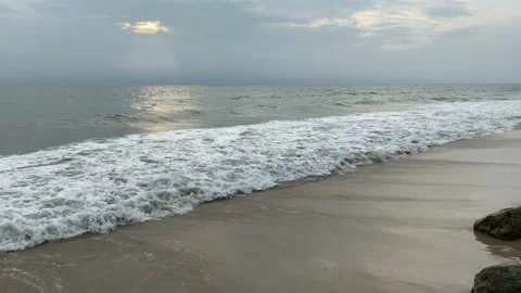Giant ocean waves crash on sand beach, Ocean beach, sea beach, sand beach Video stock 164876689
