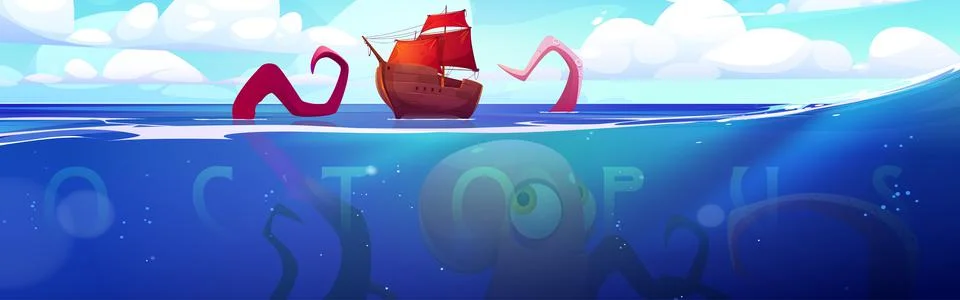 Giant octopus, kraken legendary folklore monster Stock Illustration