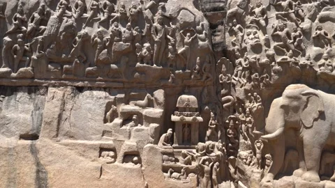 A giant open-air rock bas relief carved on two monolithic rocks. Stock Footage 162843571