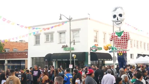 Giant papier-mache skeleton catrín for Dia de los Muertos, Day of the Dead 4K Stock Footage 345616321