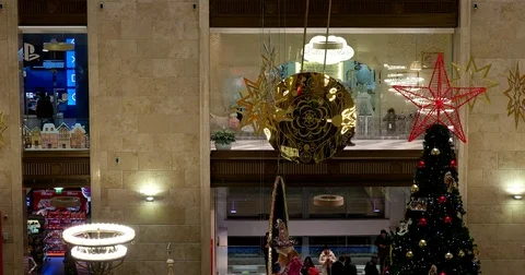 Giant pendulum, red star on the Christmas tree, Central Children's Store Stock Footage 70298352