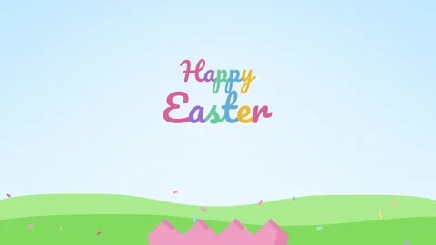 Giant pink Easter egg cracking open with confetti to reveal Happy Easter text 스톡 동영상 348618803