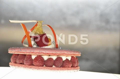 Giant raspberry macaroon Stock Photos