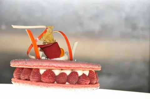 Giant raspberry macaroon Stock Photos