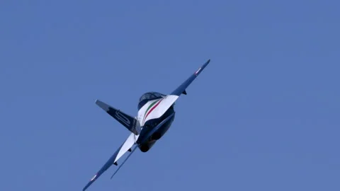 Giant RC Airplane Leonardo M-346 High Speed Flyby Blue Sky Tracking Shot Stock Footage 334293171