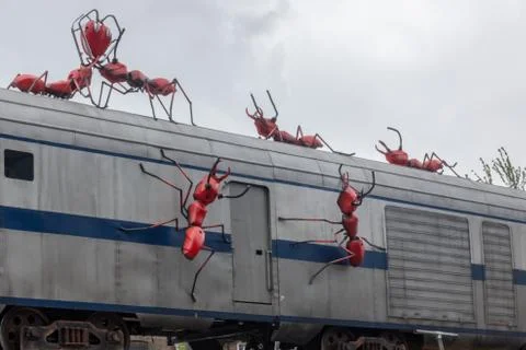 Giant red ants attacking a train at the Vinegar Yard Stock Photos