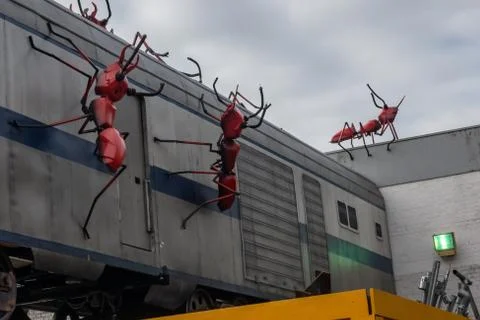 Giant red ants attacking a train at the Vinegar Yard Stock Photos
