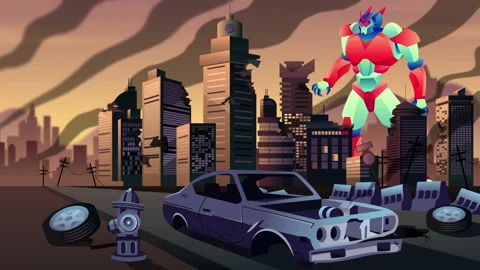 Giant Robot in City Stock Footage 122619410