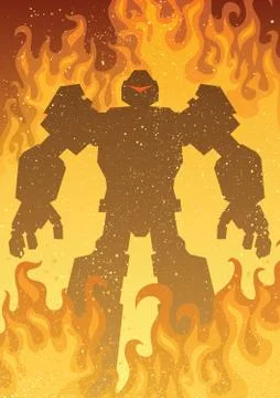 Giant Robot in Fire Stockillustratie