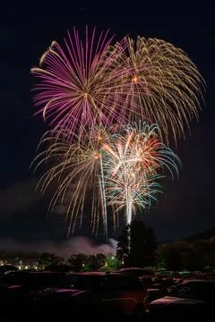 Giant Rocket Fireworks Exploding at Night Stock Photos