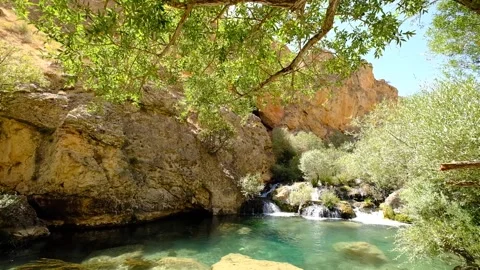 Giant rocks trees and river Stock Footage 294065662
