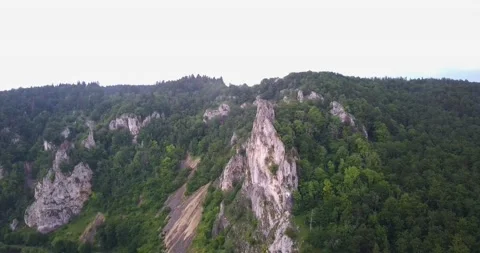 Giant rocks in a valley surrounded by an old forest Stock Footage 151323450