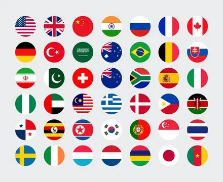 Giant Round Flag Collection. Set of World Country National Flag. Stock Illustration
