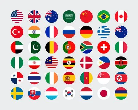 Giant Round Flag Collection. Set of World Country National Flag. Stock Illustration