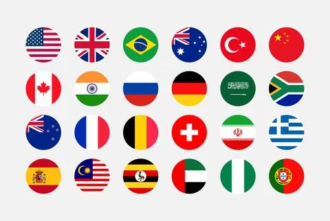 Giant Round Flag Collection. Set of World Country National Flag. Stock Illustration