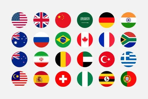 Giant Round Flag Collection. Set of World Country National Flag. Stock Illustration
