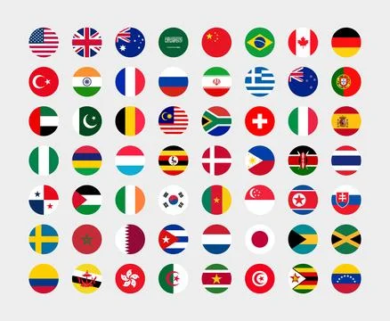 Giant Round Flag Collection. Set of World Country National Flag. Stock Illustration