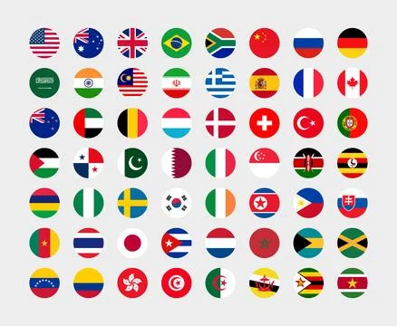 Giant Round Flag Collection. Set of World Country National Flag. Stock Illustration
