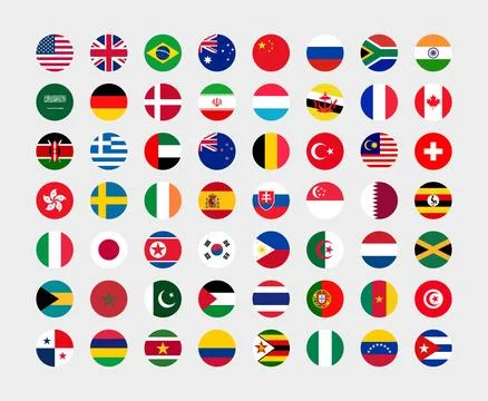 Giant Round Flag Collection. Set of World Country National Flag. Stock Illustration