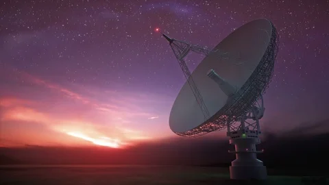 Giant Satellite Dish for Signal From Galaxy Stock Footage 129389663