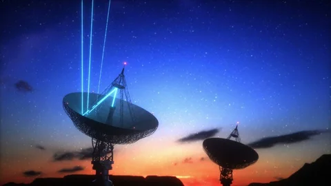 Giant Satellite Dish for Signal From Galaxy Stock Footage 129581753
