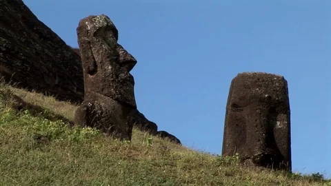 The giant sculptures Rapa Nui of the Easter Island Stock Footage 74980427