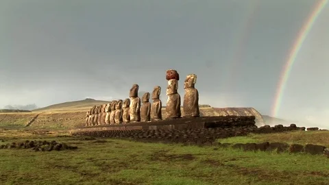 The giant sculptures Rapa Nui of the Easter Island Stock Footage 74982488