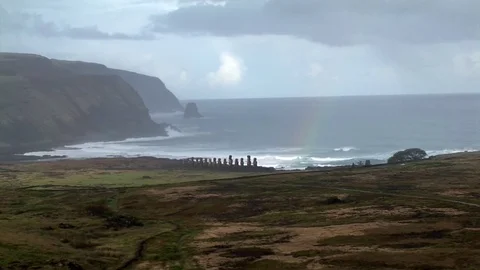 The giant sculptures Rapa Nui of the Easter Island Stock Footage 74982574