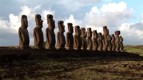 The giant sculptures Rapa Nui of the Easter Island Stock Footage 74983612