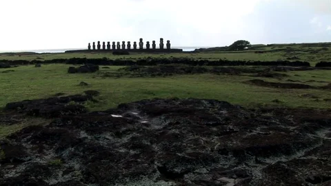 The giant sculptures Rapa Nui of the Easter Island Stock Footage 74984408