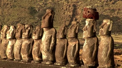 The giant sculptures Rapa Nui of the Easter Island Stock Footage 74984780