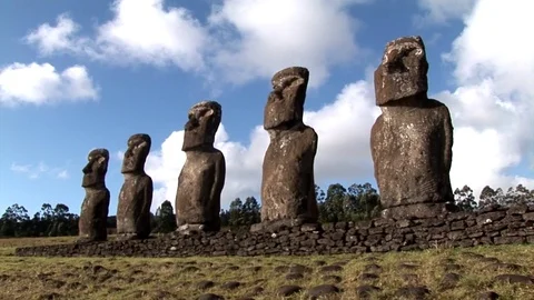 The giant sculptures Rapa Nui of the Easter Island Stock Footage 74985299