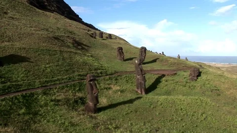 The giant sculptures Rapa Nui of the Easter Island Stock Footage 75013205