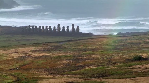 The giant sculptures Rapa Nui of the Easter Island Stock Footage 75013809