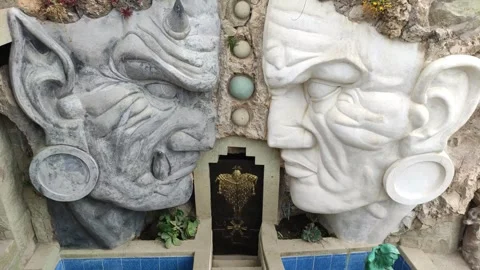 Giant sculptures of two faces and deities made of stone near Cusco, Peru. Stock Footage 288534969